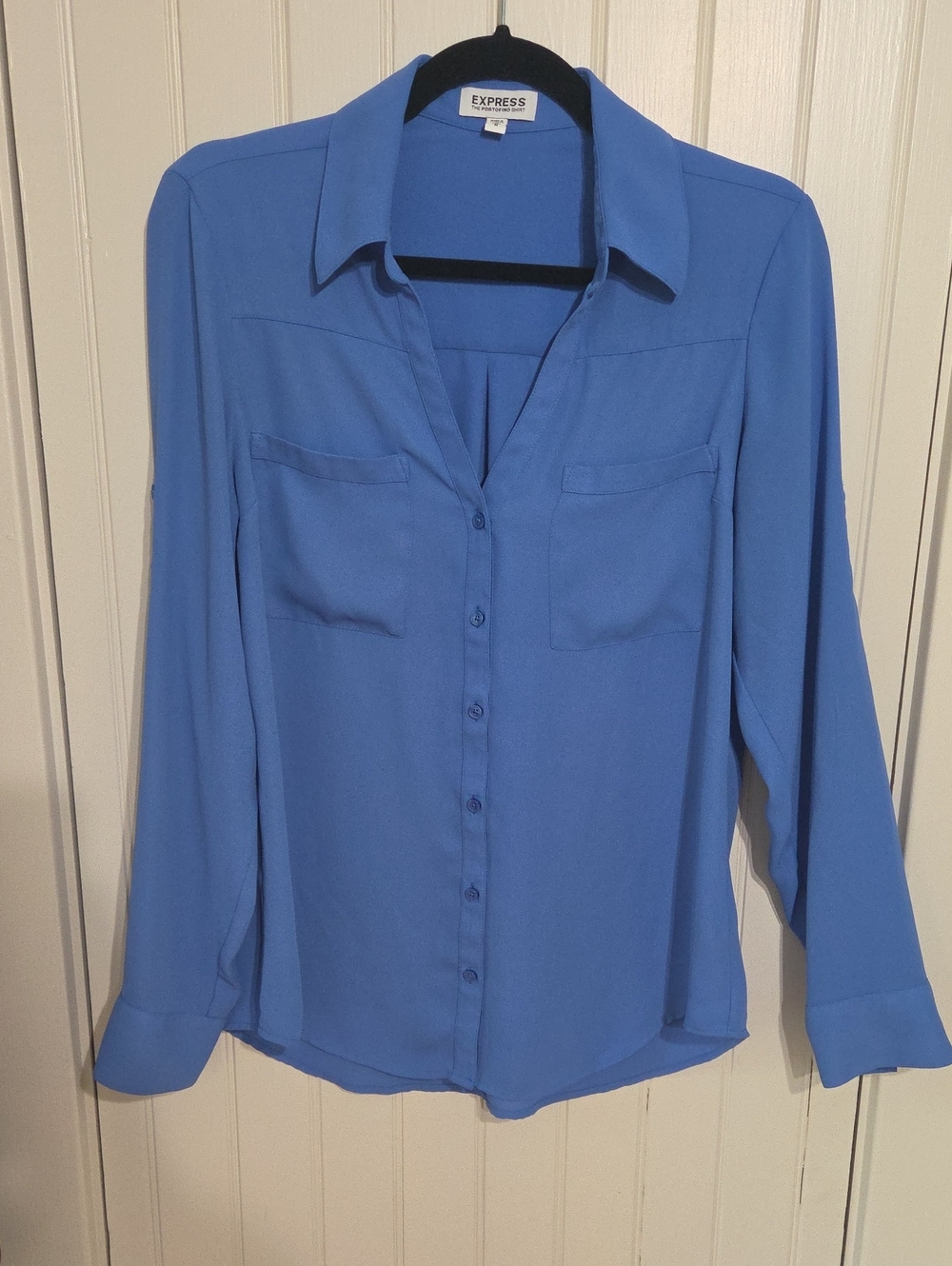 Express Portofino Shirt Periwinkle Blue Button-Down Long Sleeve Blouse Size M